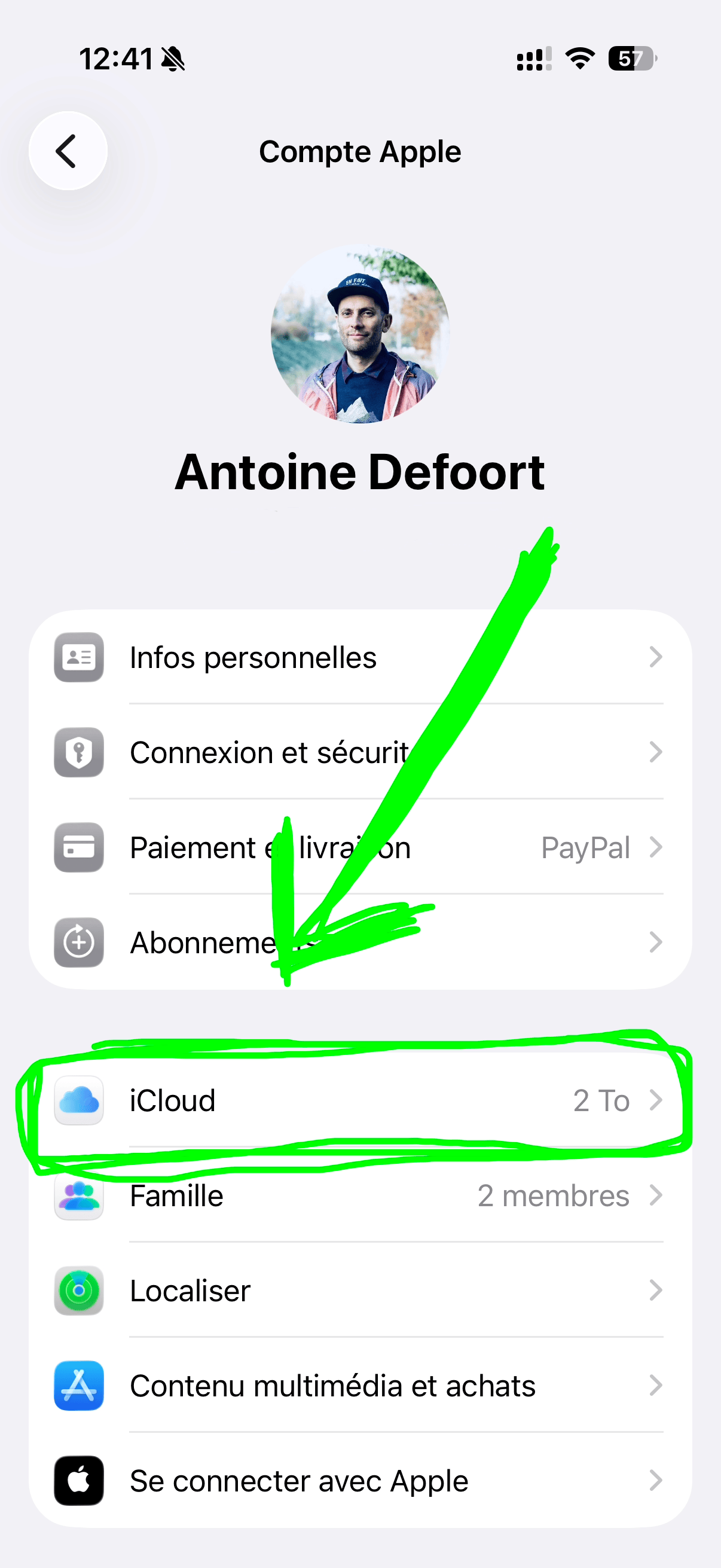 Puis cliquez sur iCloud.