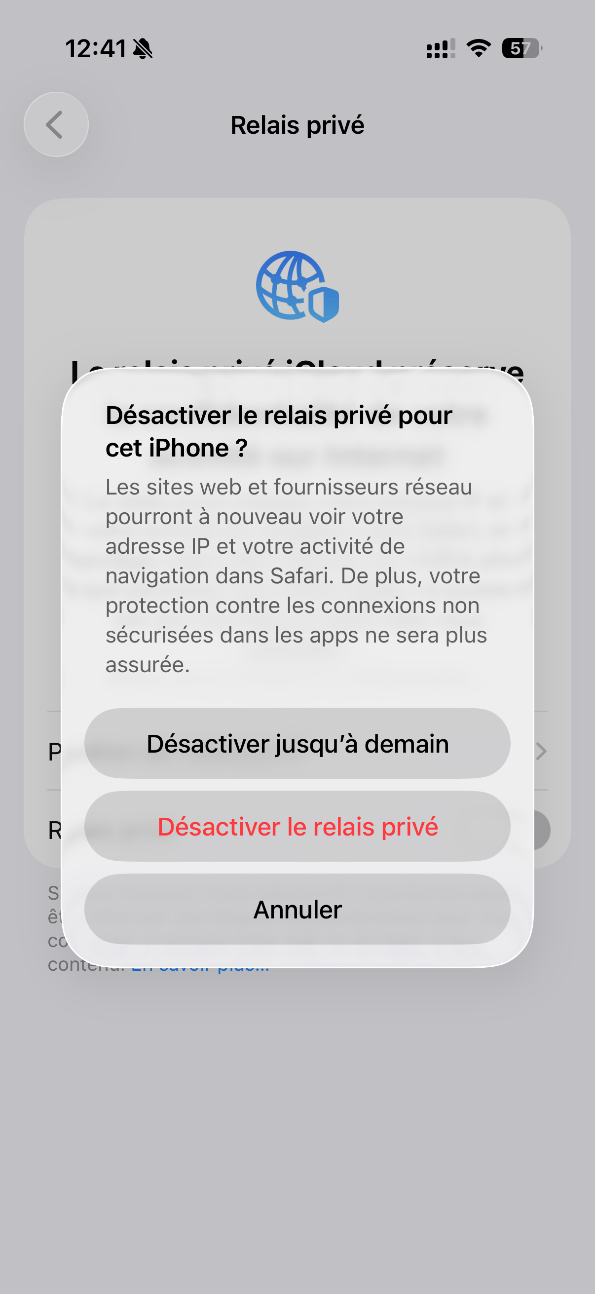 Confirmez la désactivation (soit jusqu'à demain, soit pour plus longtemps).